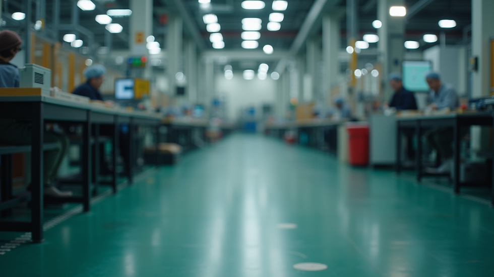 Eye-level view of a factory floor with machinery in operation