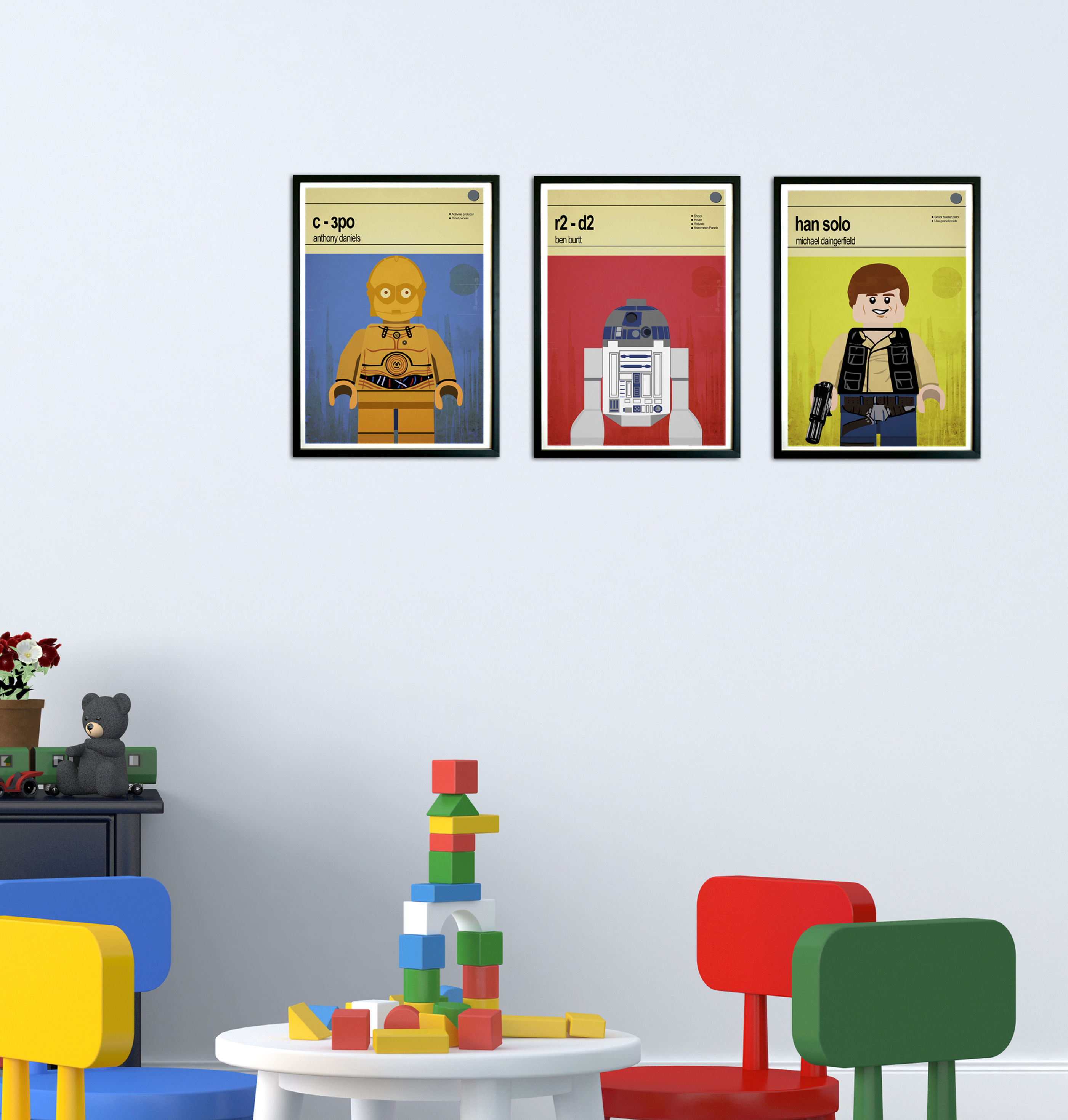 Star Wars Wall Art, Star Wars Print, Set of 3 Posters, C3PO, R2D2, Han Solo, Games Room Print, TV RoomStar Wars, Stormtrooper