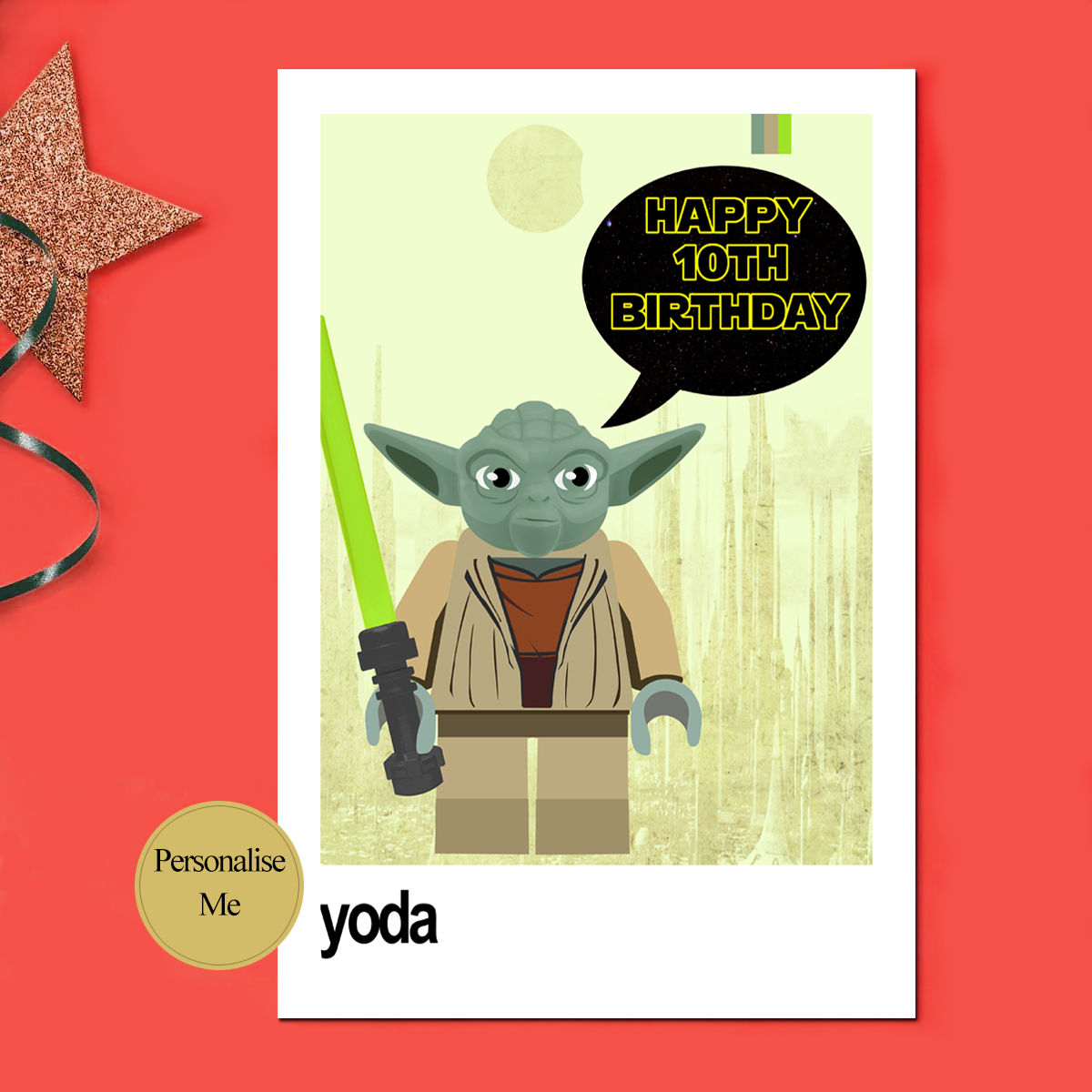 Yoda Birthday Card, Star Wars Birthday Card, Personalised Star Wars Card