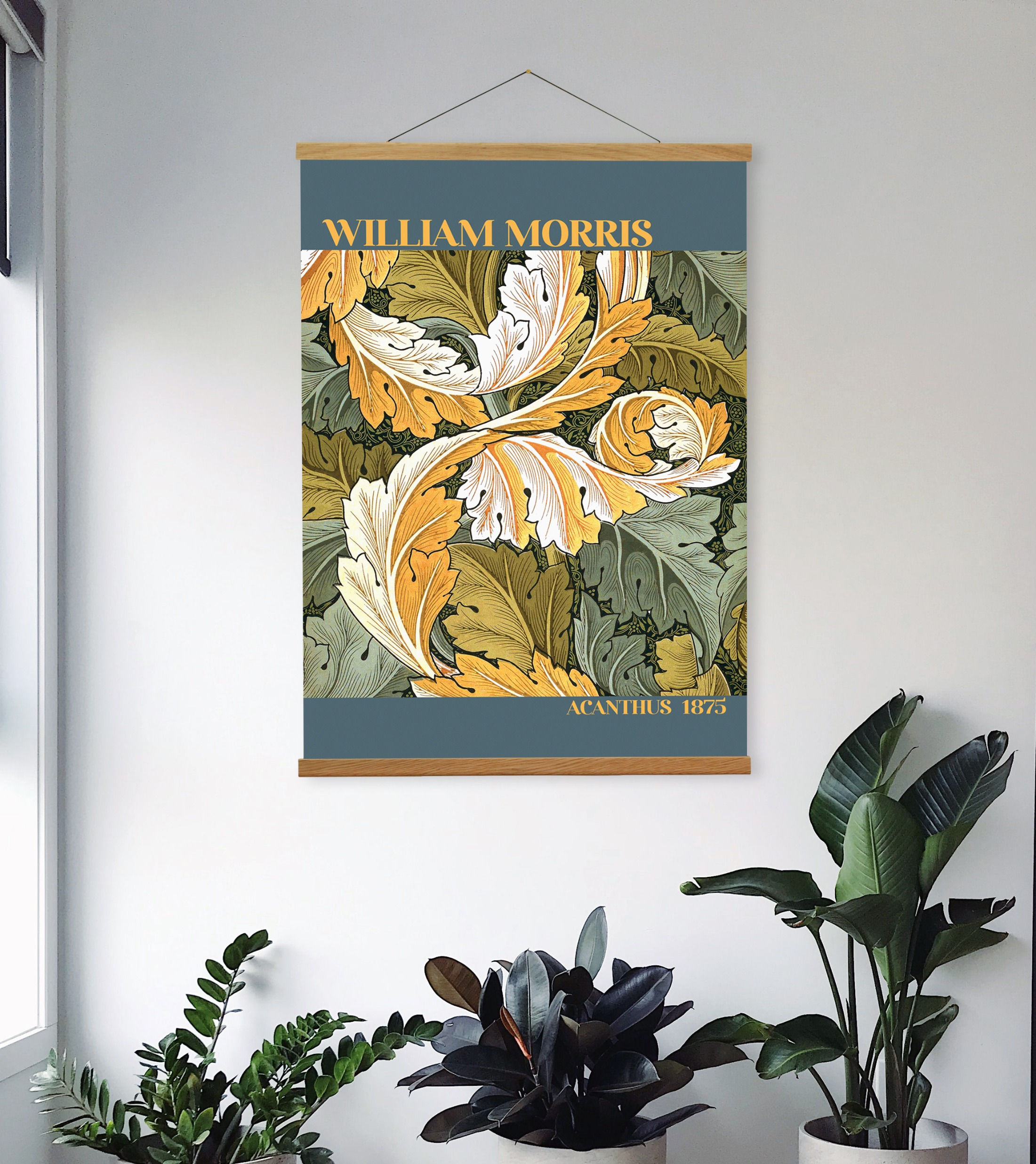 William Morris Canvas Hanging and Wooden Hanger Art Frame, A4/A5 Floral Wall Art