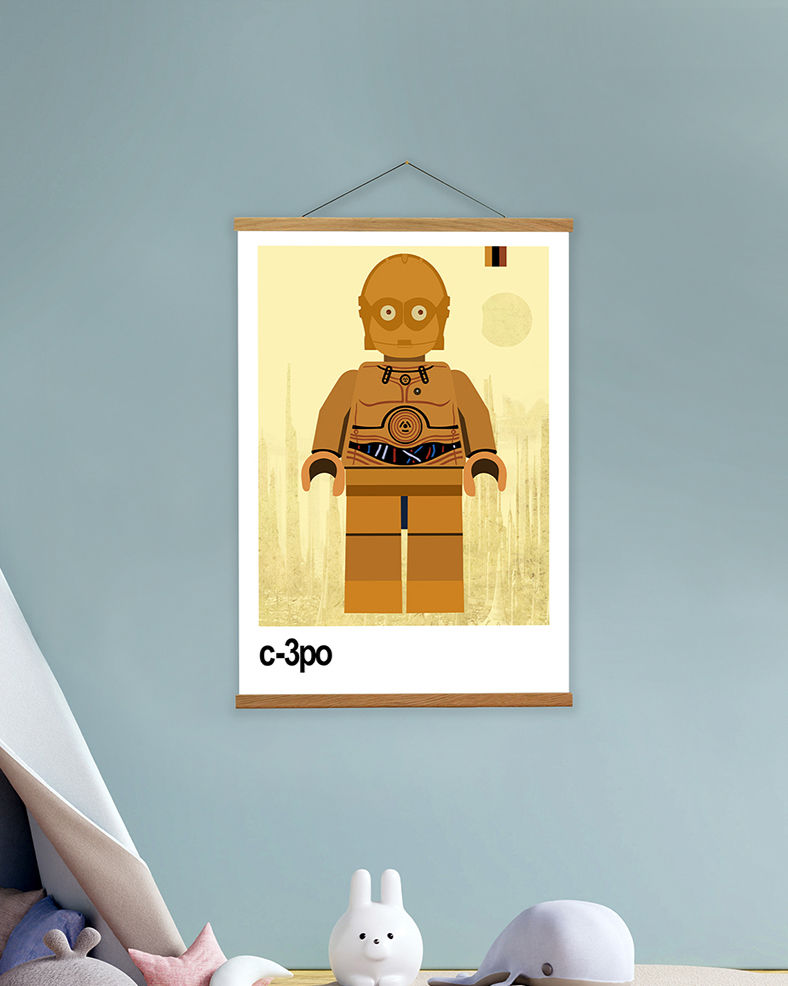 Star Wars Bedroom Wall Art, C3PO Canvas Print and Wooden Hangers, Kids Posters