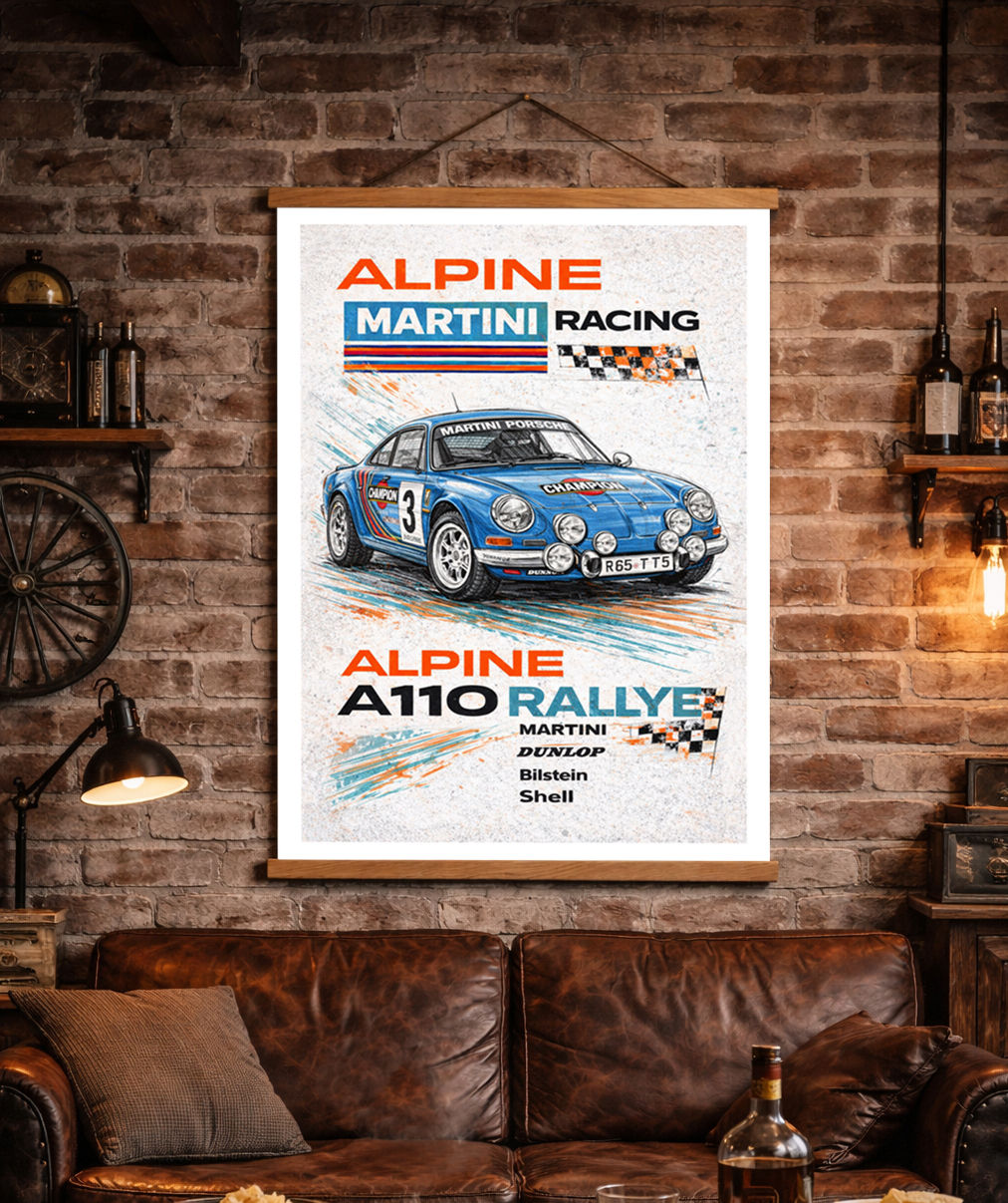 Alpine A110 Canvas Print and Wooden Hanger, Man Cave Wall Art, Boys Room Decor
