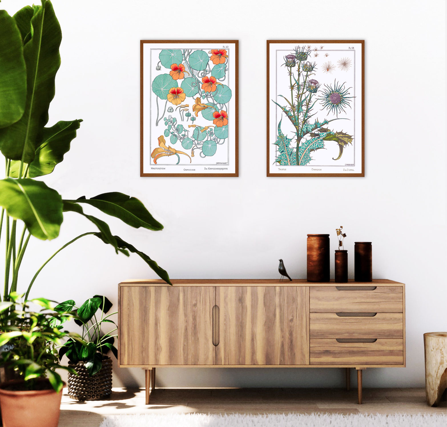 Set of 2 Wall Art Prints, Set of 2 Vintage Art Deco Botanical Prints, Bohemian