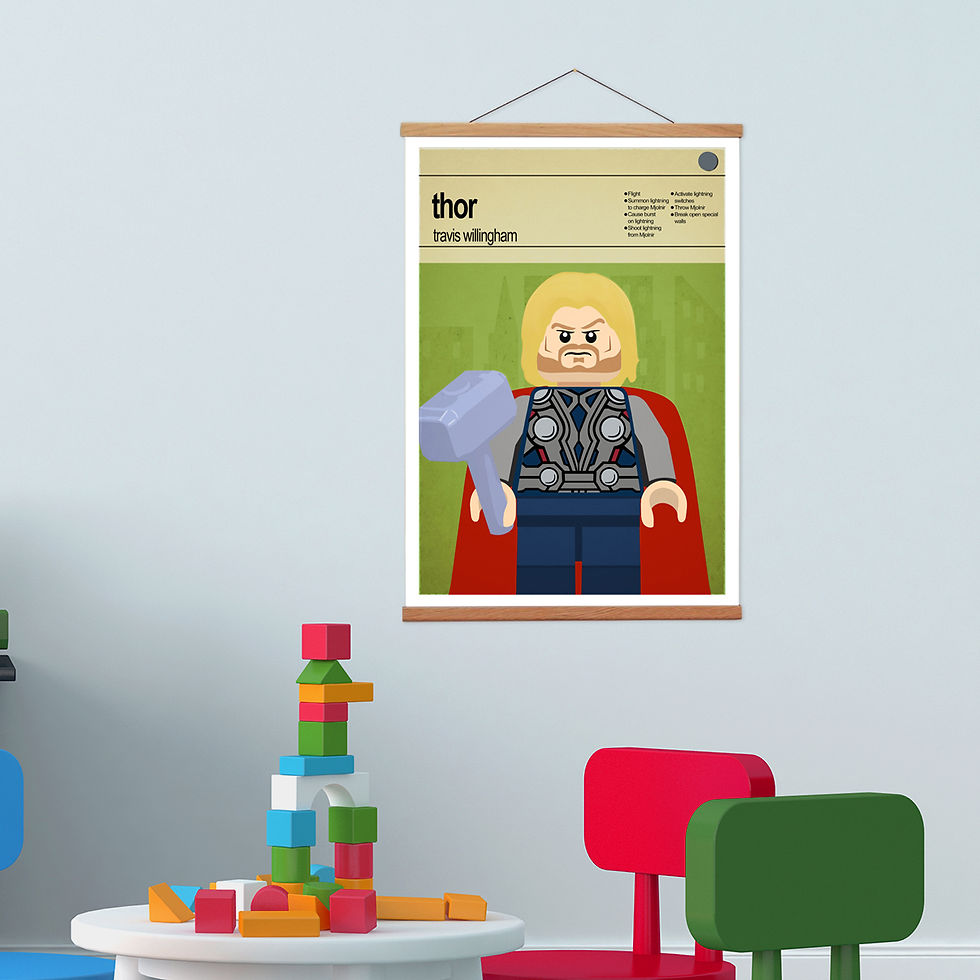 Thumbnail: Kids wall art, Thor Canvas Print and Wooden Hanger, A3/A2, Superhero Wall Art