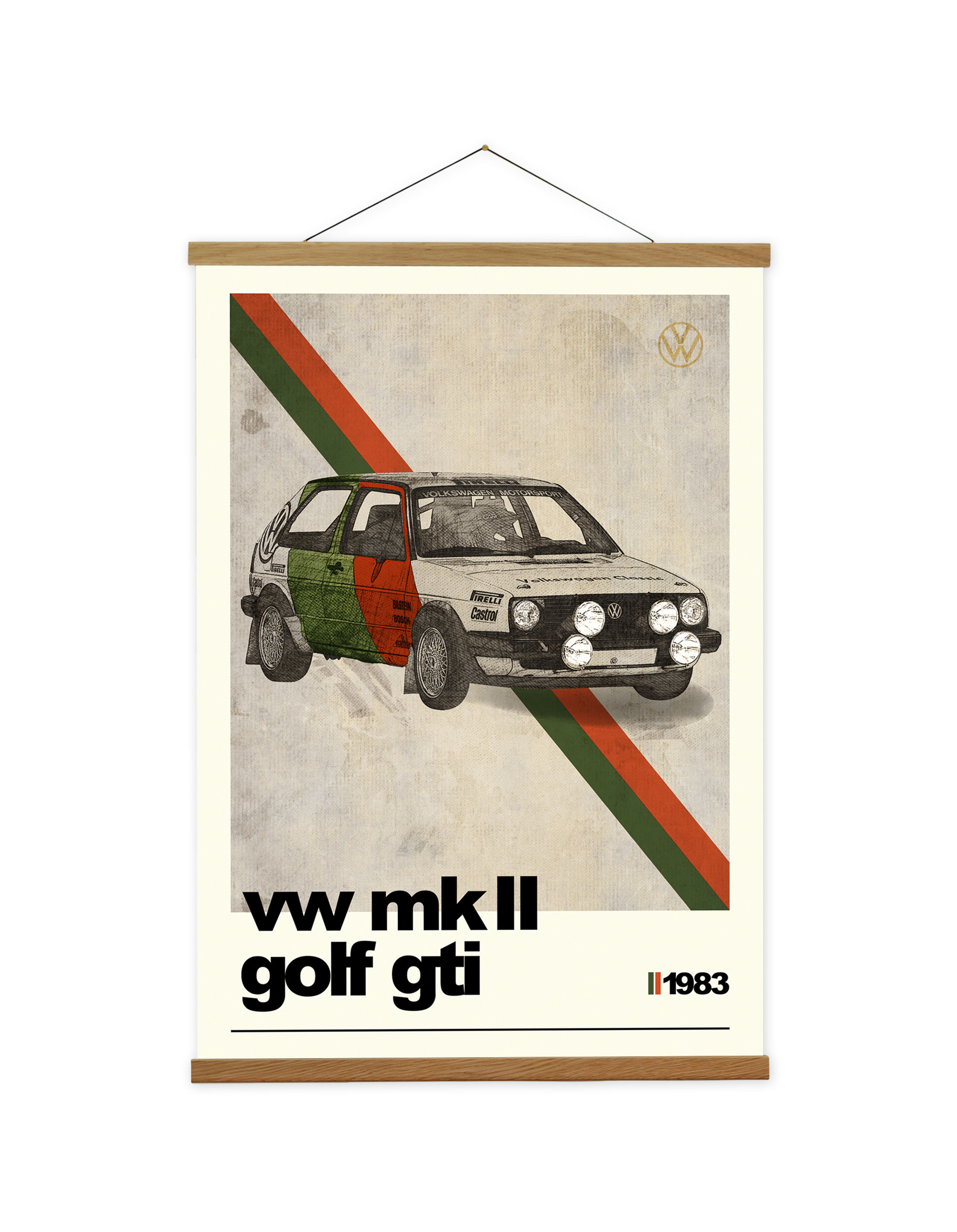 Golf GTI Canvas Print and Wooden Hanger, Gift for Dad, Car poster for Mancave