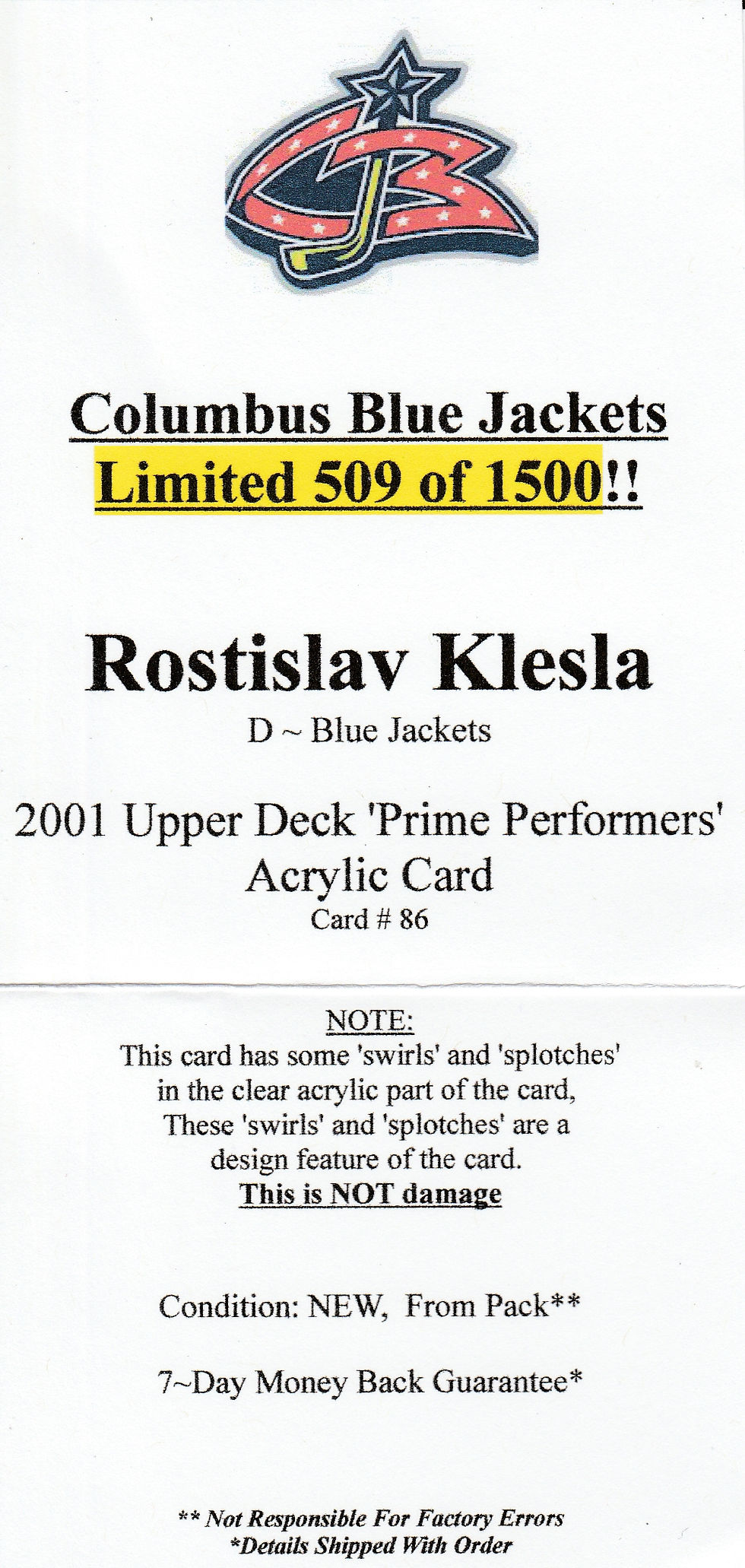 Thumbnail: BLUE JACKETS ~ Rostislav Klesla
