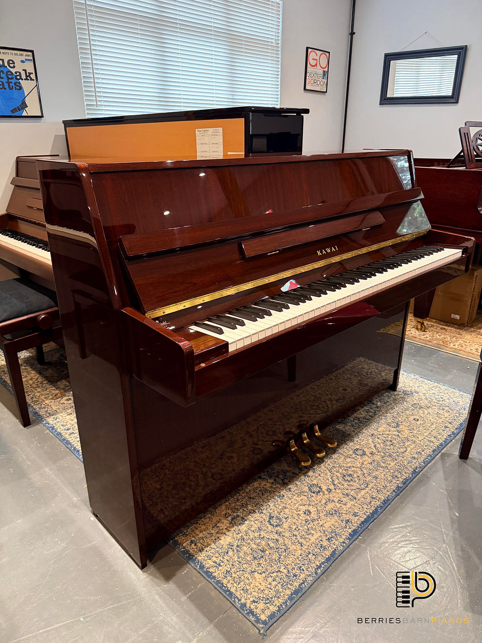 Kawai KX10 Small Upright Piano - Polished Mahogany