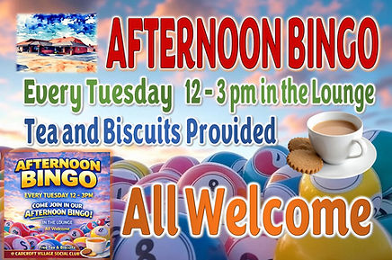 Afternoon Bingo 12 - 3pm every Tuesday at Carcroft Club