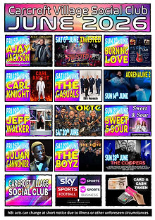 June 2026 live acts at Carcroft Club