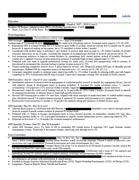 visually appealing mba resume with whitespace