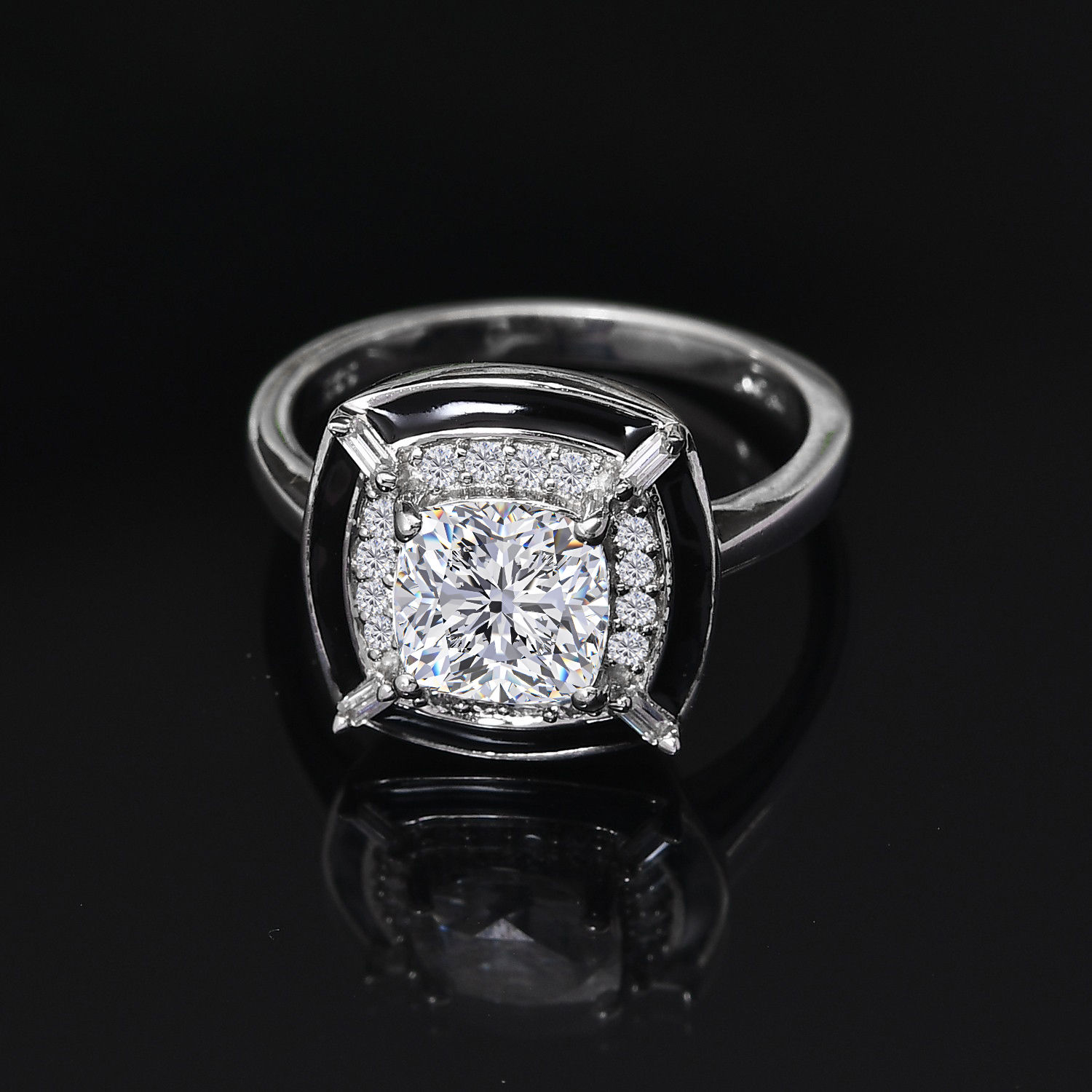 Halo Moissanite (VS EF) Luck Block Ring in Vermeil YG Sterling Silver (Size 7.0