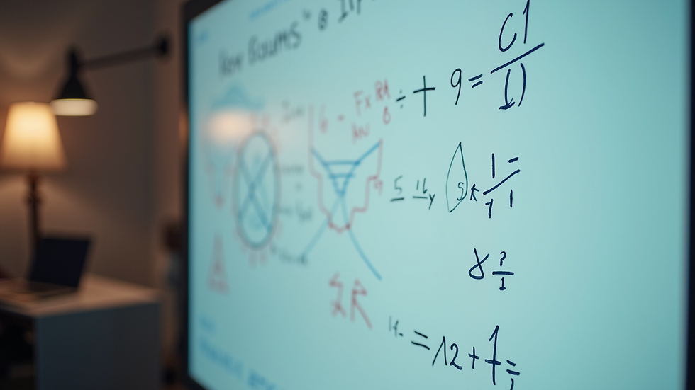 Close-up view of a digital whiteboard showing math problems during an online tutoring session