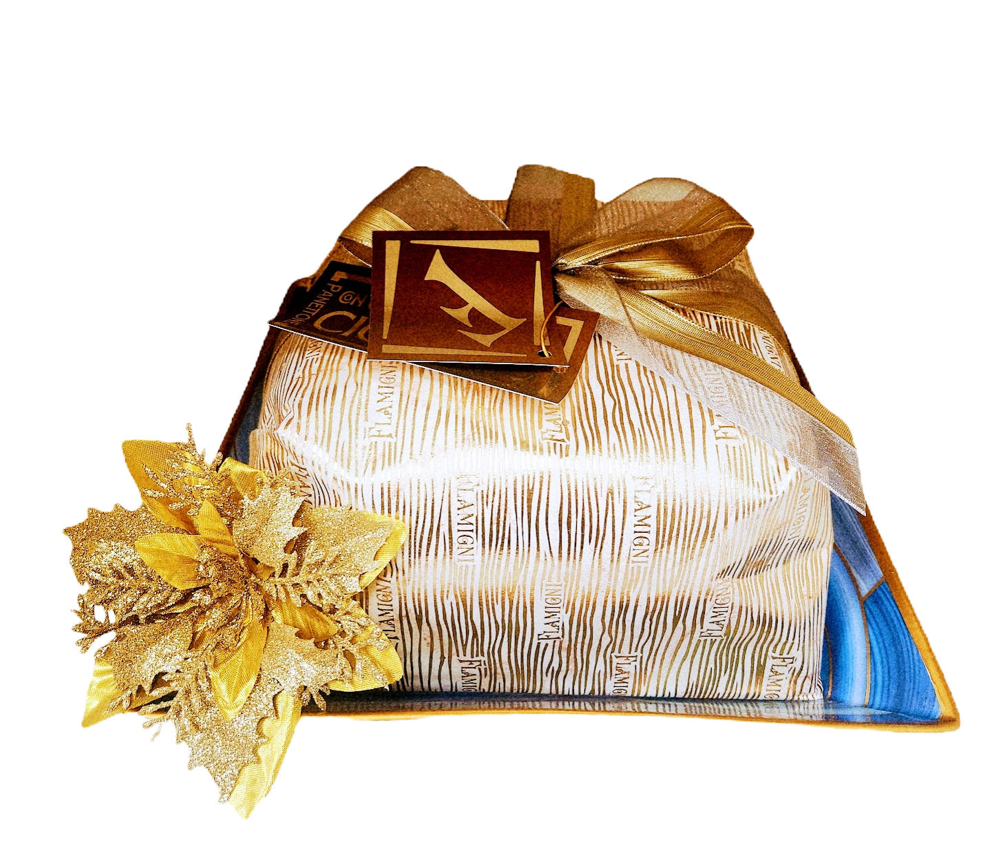 Panettone Chocolate Drops 1kg in Blue Gold Ceramic Tray Plate