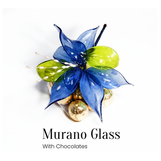 Blue Murano Glass Flower and Chocolate Gift | IFM Gourmet Dubai UAE
