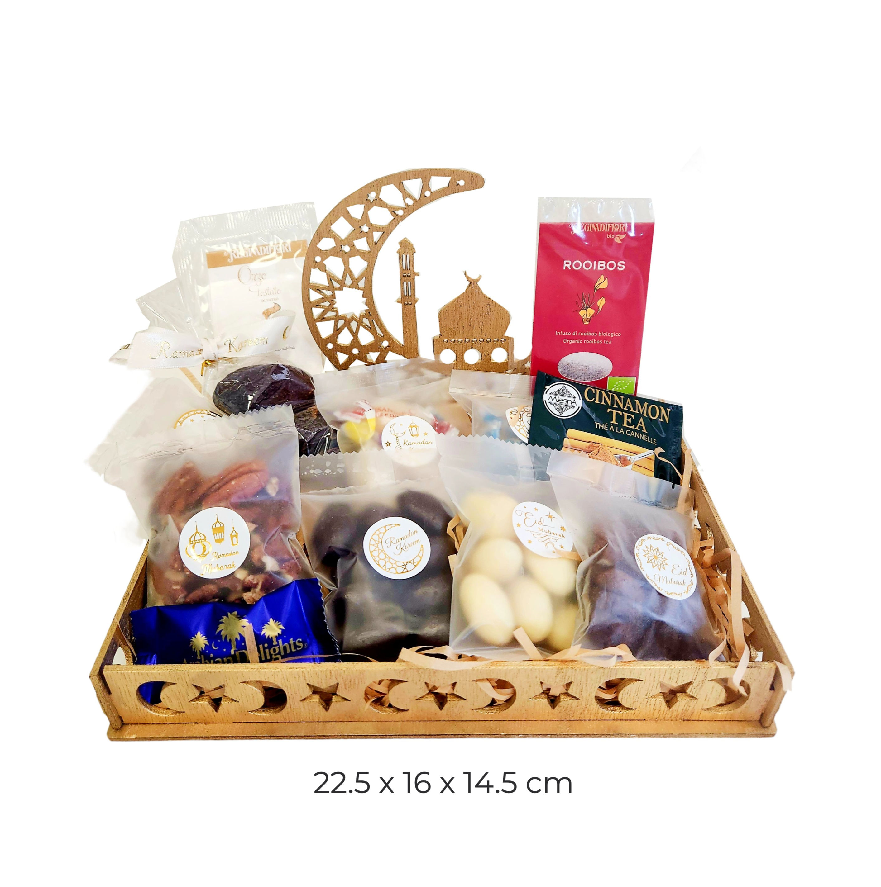 Ramadan Small Wooden Basket Hamper with Nuts and Sweets