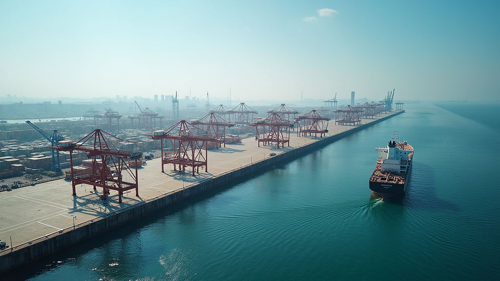 High angle view of a port with electric charging stations for ships