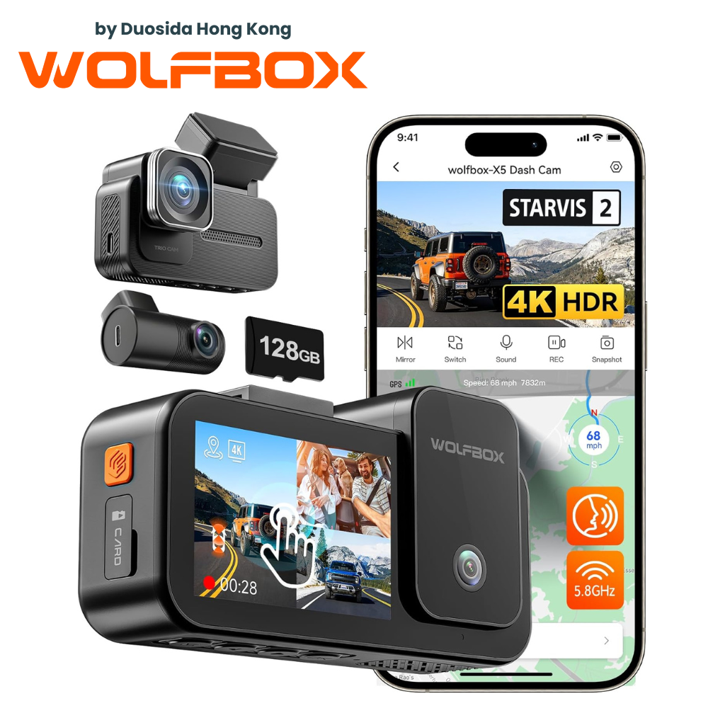 WOLFBOX X5 3 Channel 4K HDR Dash Cam 行車記錄儀