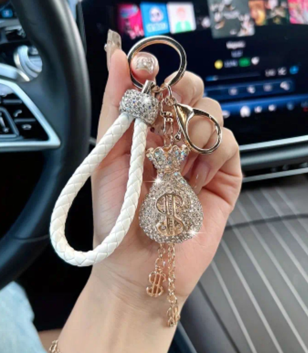 DERİ ELCİKLİ TAŞLI DOLAR KESESİ CHARM ANAHTARLIK