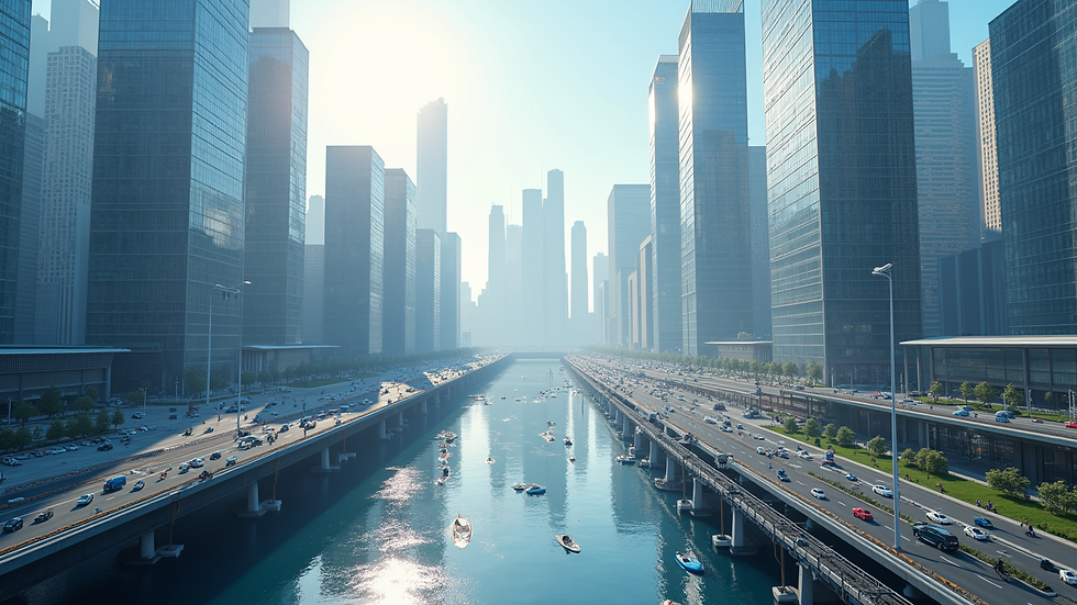 High angle view of a digital twin simulation of a smart city