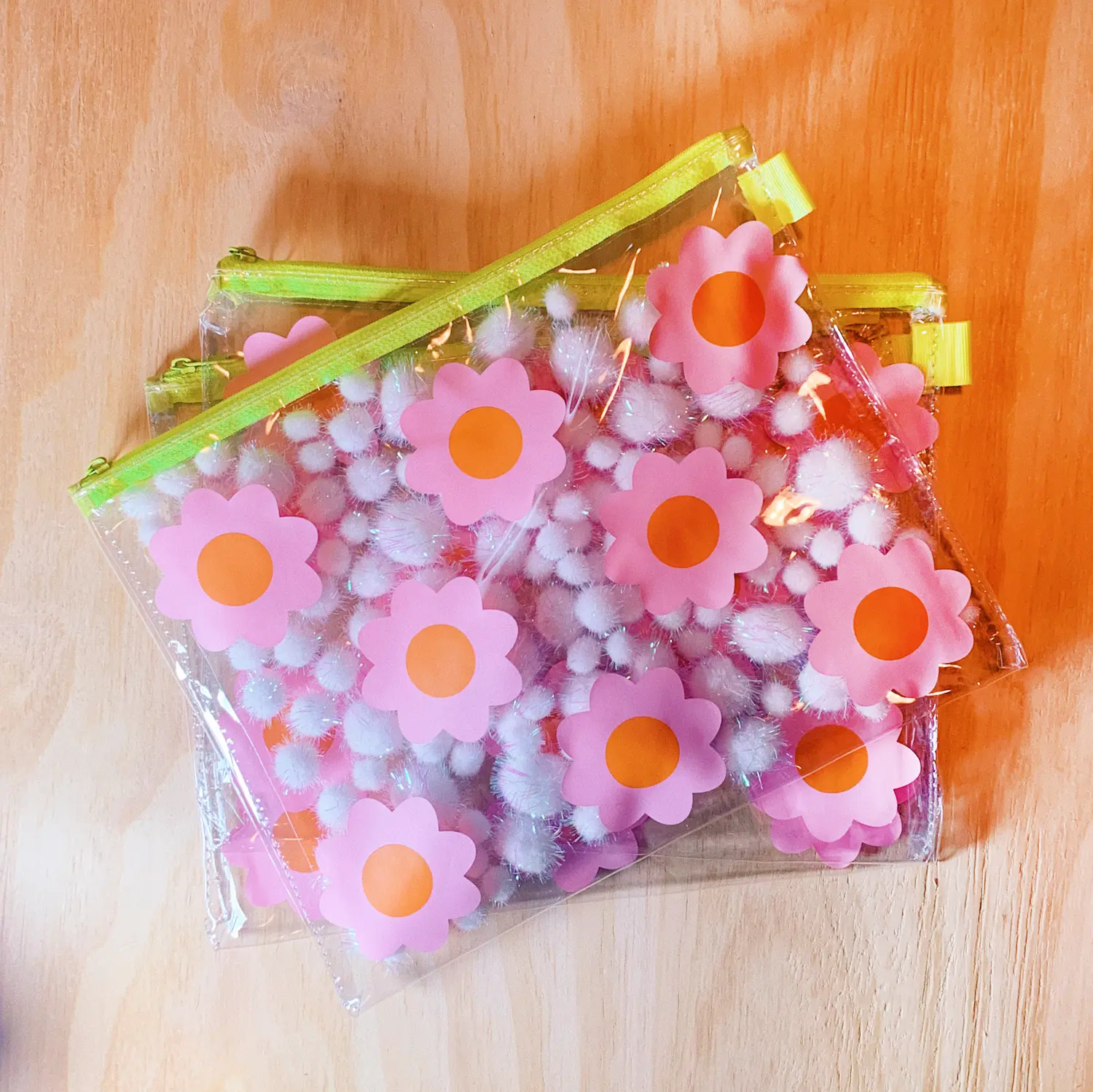 Flower Power Clear Vinyl Zipper Pouch