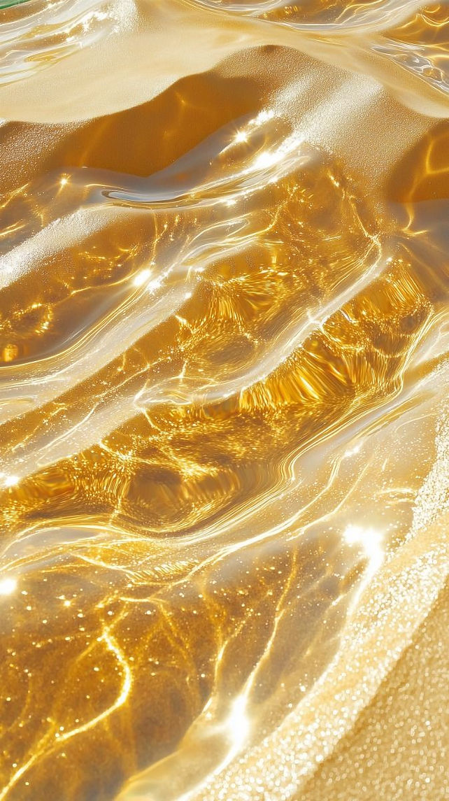 golden water ripples spread outward_ The dry sands transform in an instant, becoming a shi