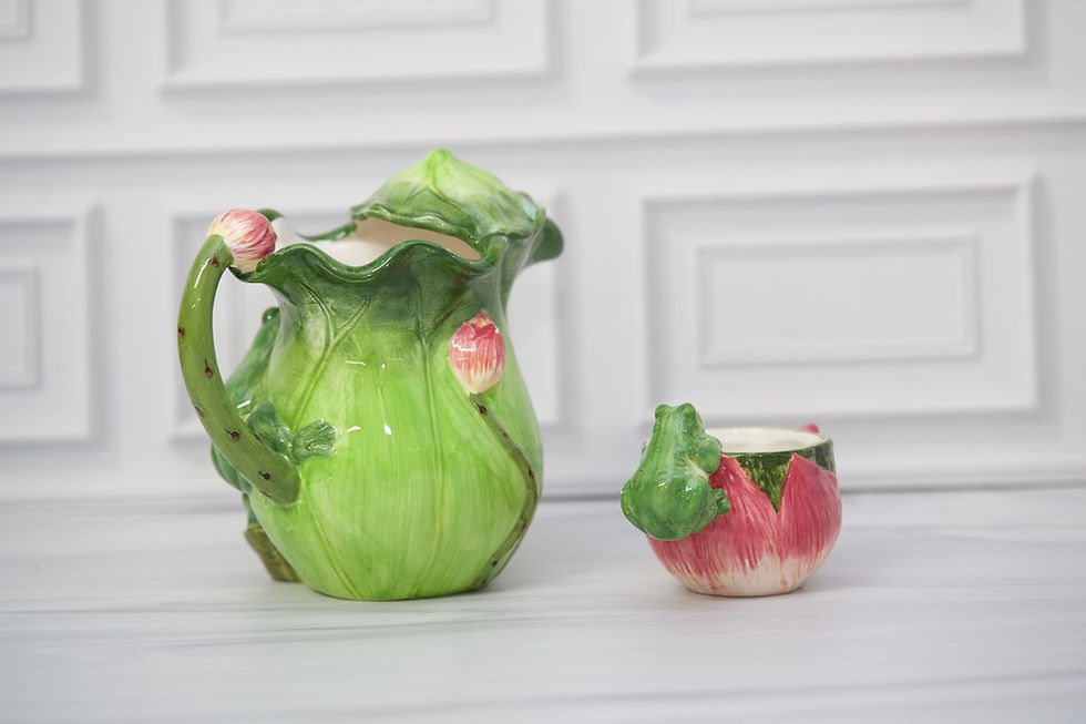Thumbnail: Hand-Painted Ceramic Frog Pitcher, Cottagecore Floral Decor