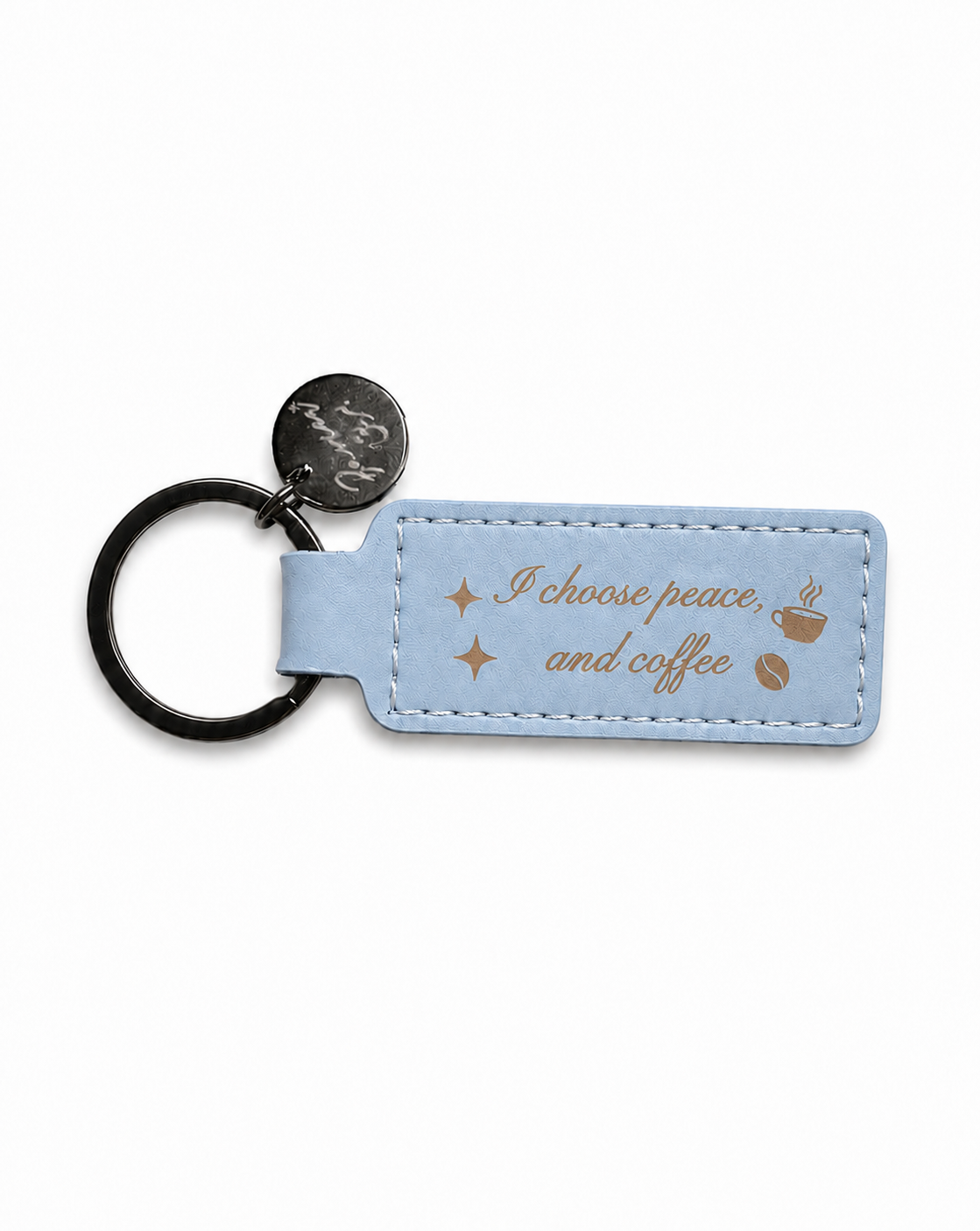 Blue leather tag keychain