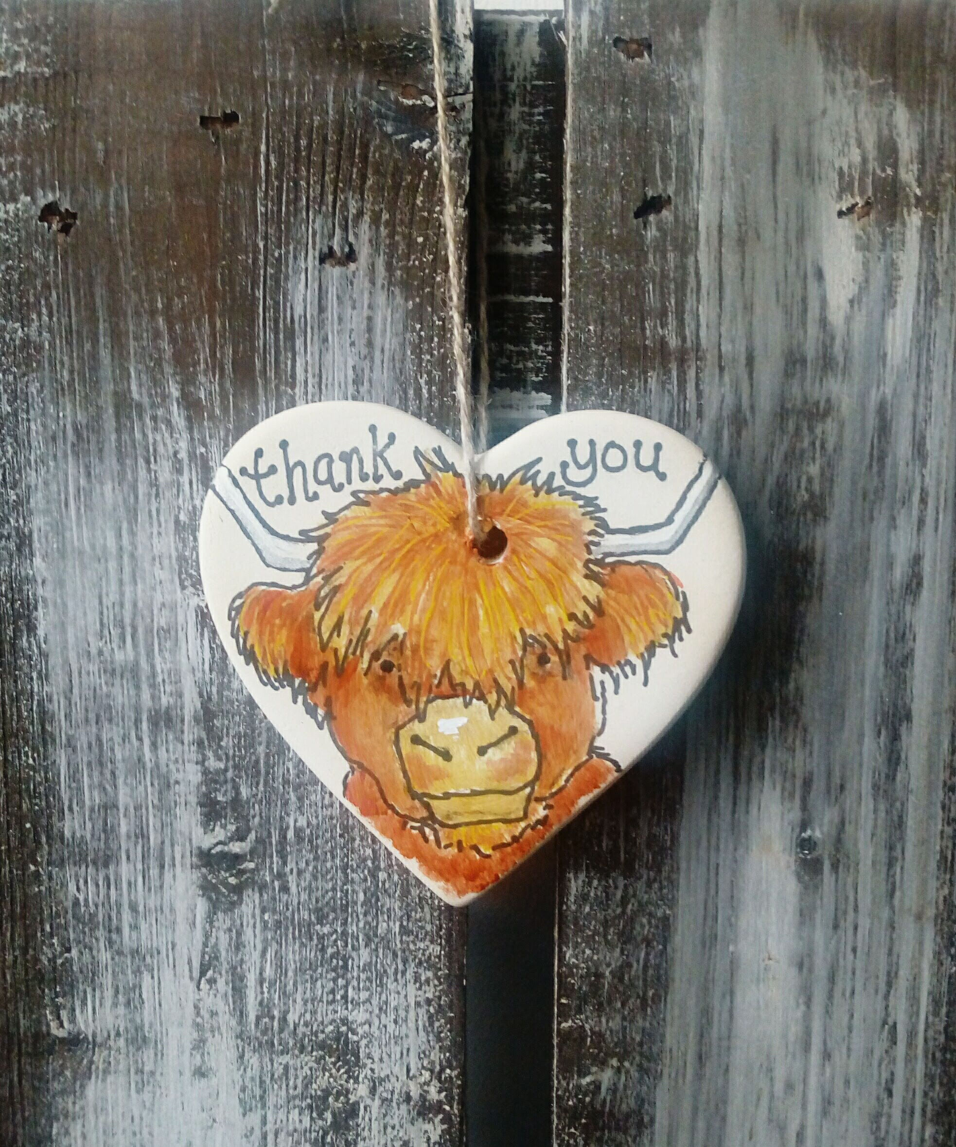 Highland Cow Ceramic Heart.