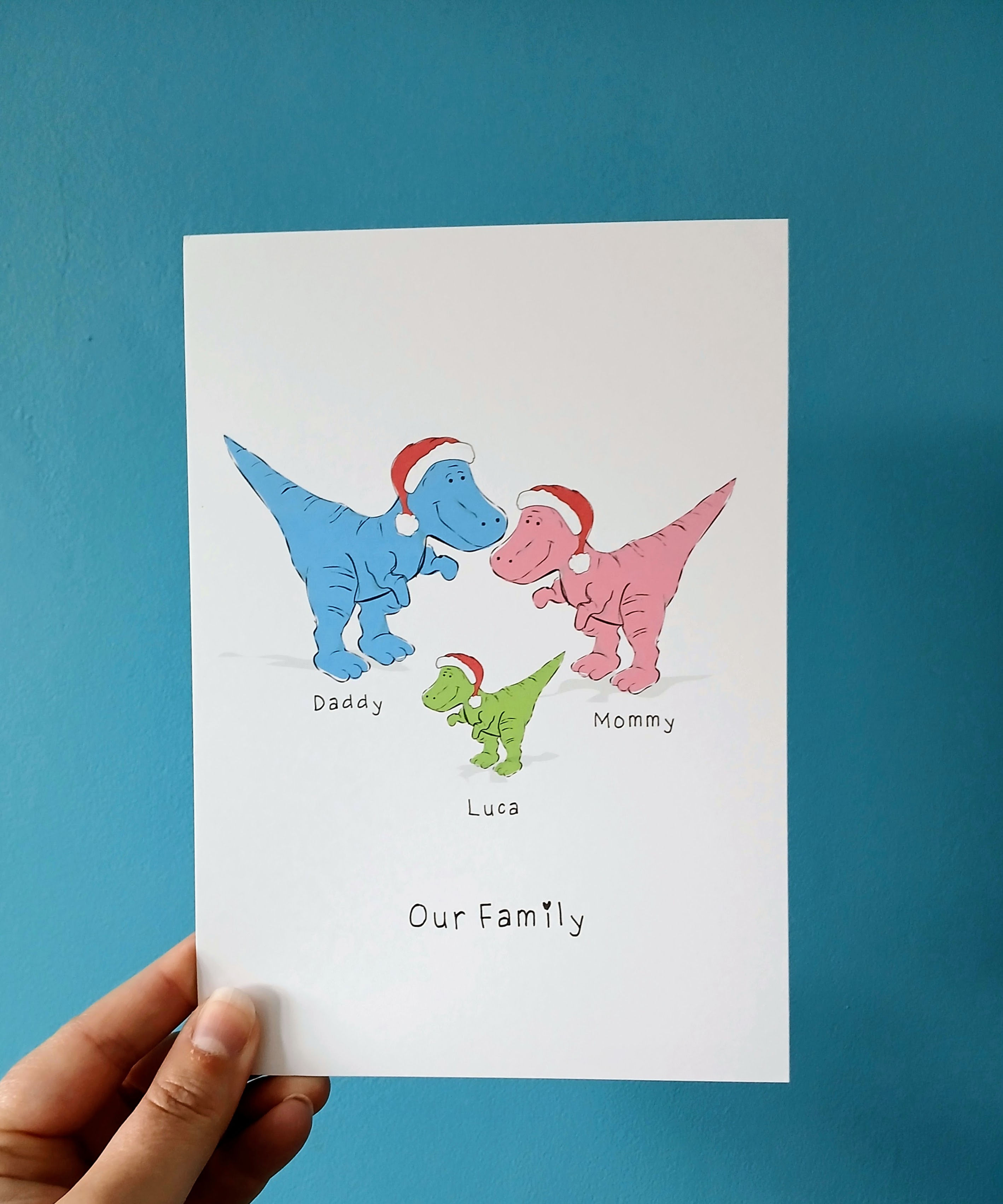 Dinosaur T-Rex Christmas Family Print