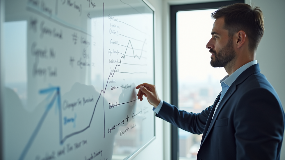 Eye-level view of a business leader planning growth strategies on a whiteboard