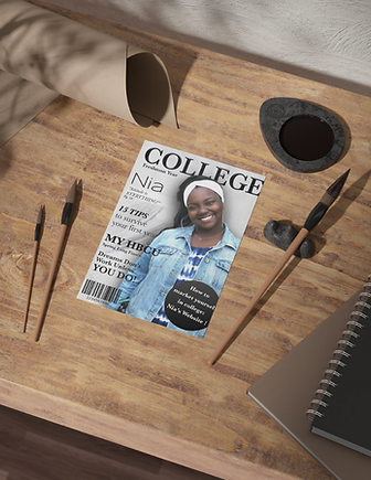 Mockup of a magazine cover made for a class where Nia Pope is on the front