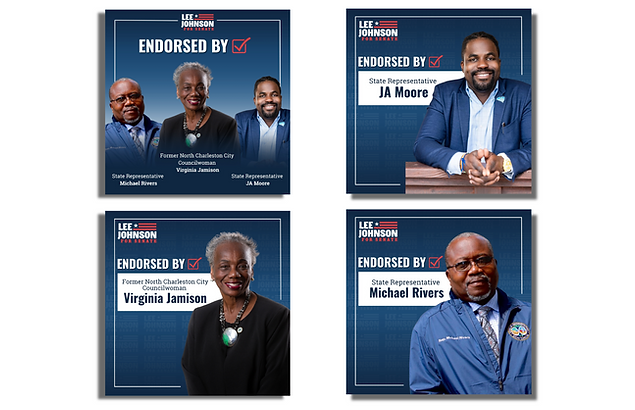 Mockups of social posts that were posted of endorsements for Lee Johnson