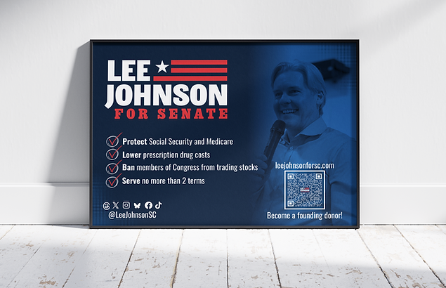 Mockup of Lee Johnson Poster with a donation QR code