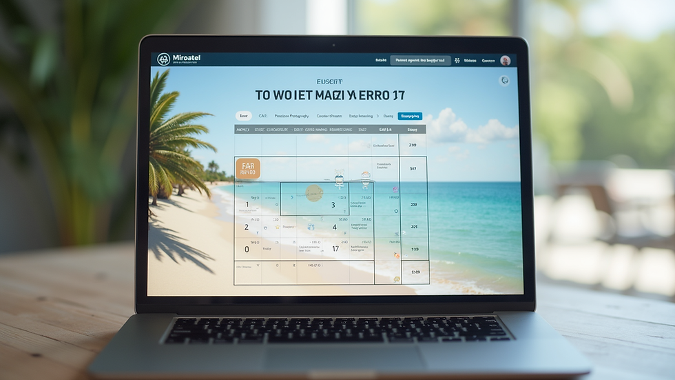 Eye-level view of a laptop screen showing a beach photography booking calendar