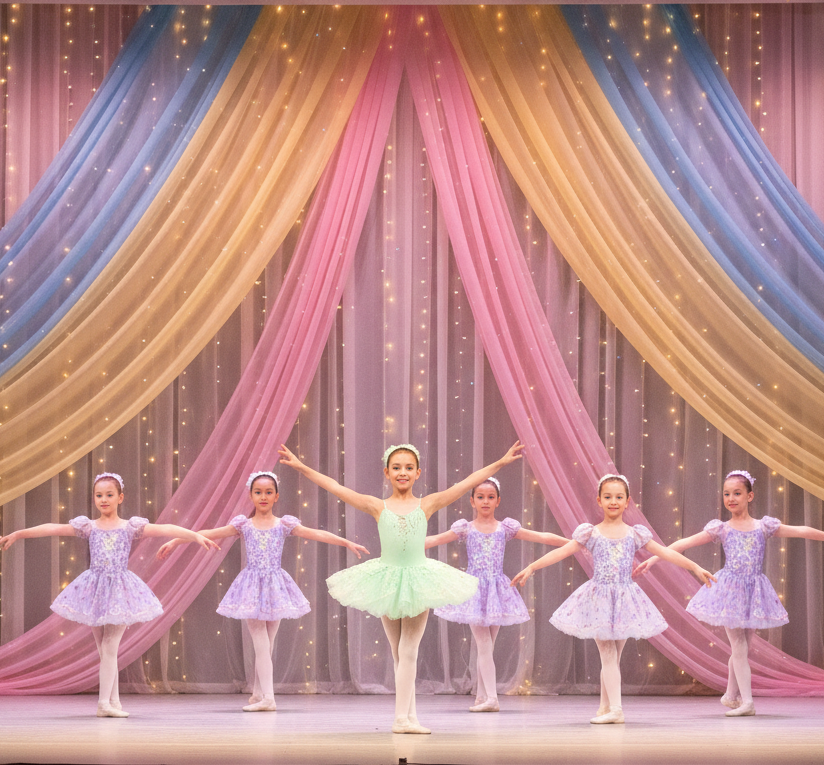 Young dancers on stage in a dance class