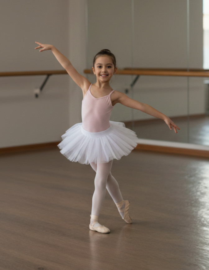 Young girl in ballet pose in a dance class
