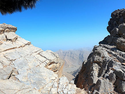 Hajar mountains ridge view Jebel Jais hiking trail Ras Al Khaimah landscape