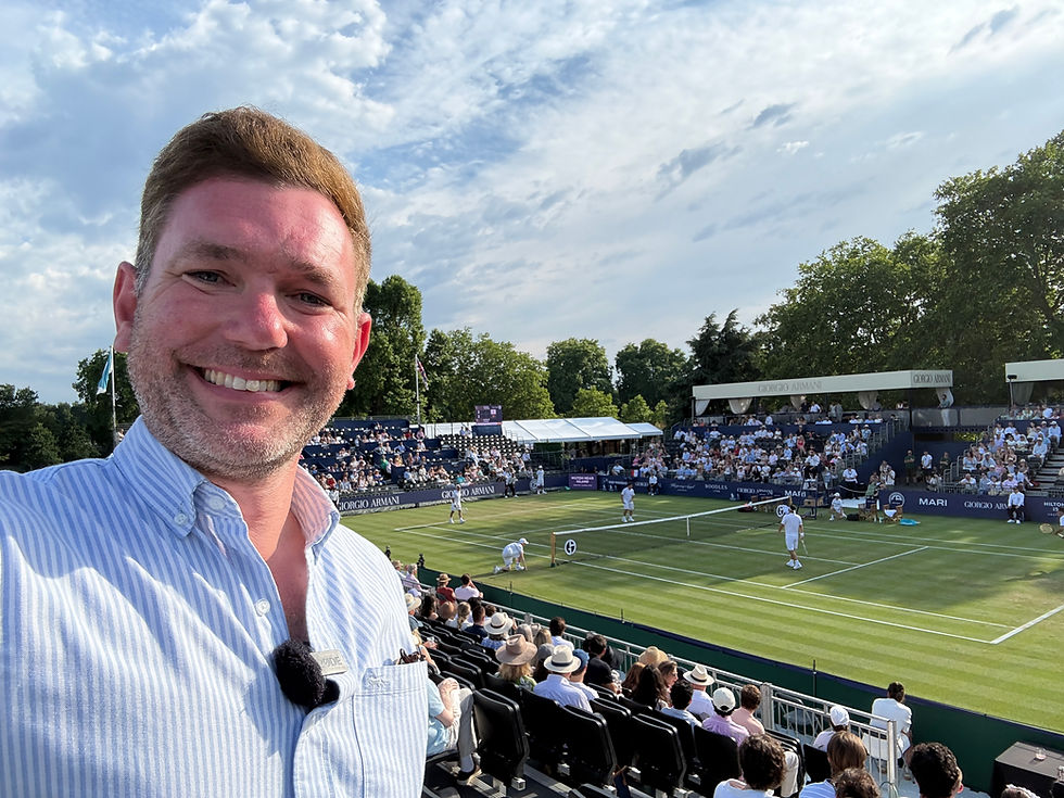 Sports Travel Tom overlooking a legends match on Centre Court at Hurlingham.