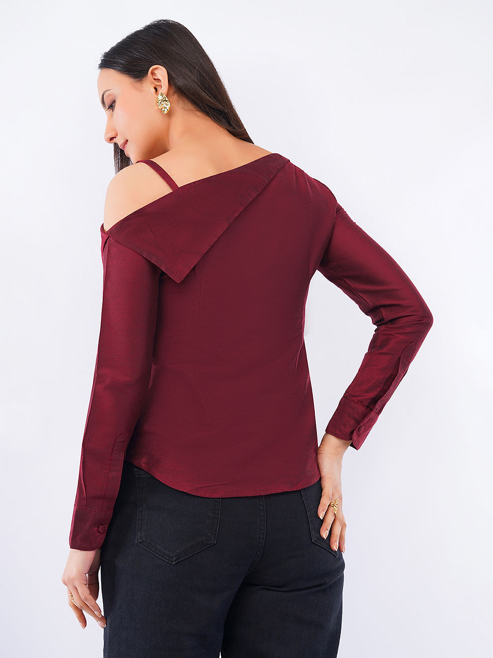 Thumbnail: Asymmetric One Shoulder Strap Shirt with Large Cuff & Exaggerated Flap