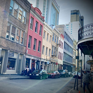 Colorful buildings down a narrow street
