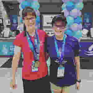 Special Olympics Swim Coach Lauren Bach with one of her Special Olympians