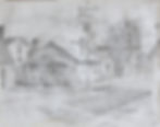 Pencil sketch of houses, Bob Harrington Art