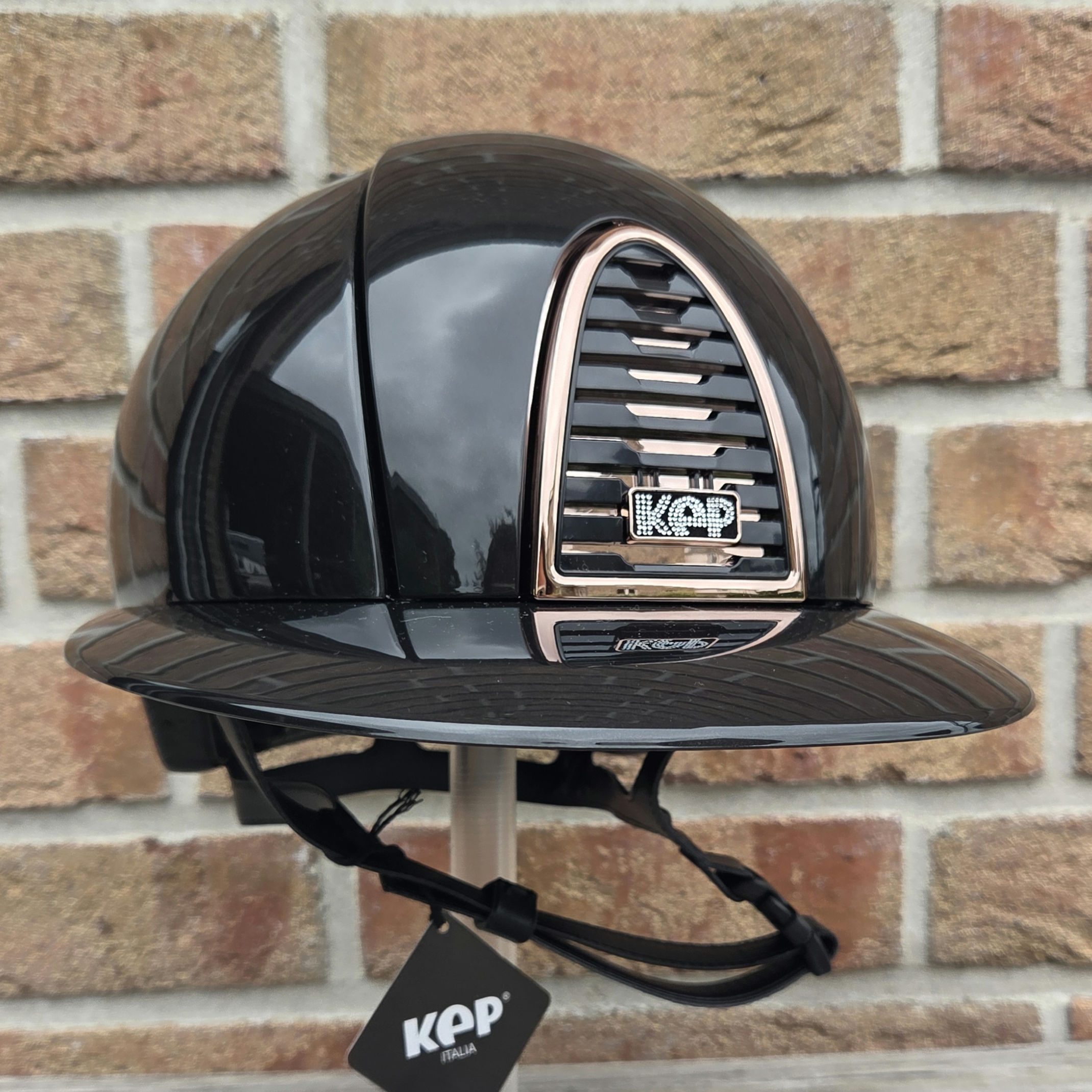Kep Italia Cromo 2 Shine Polo Reithelm mit roségoldenem Frame und glitzerndem
