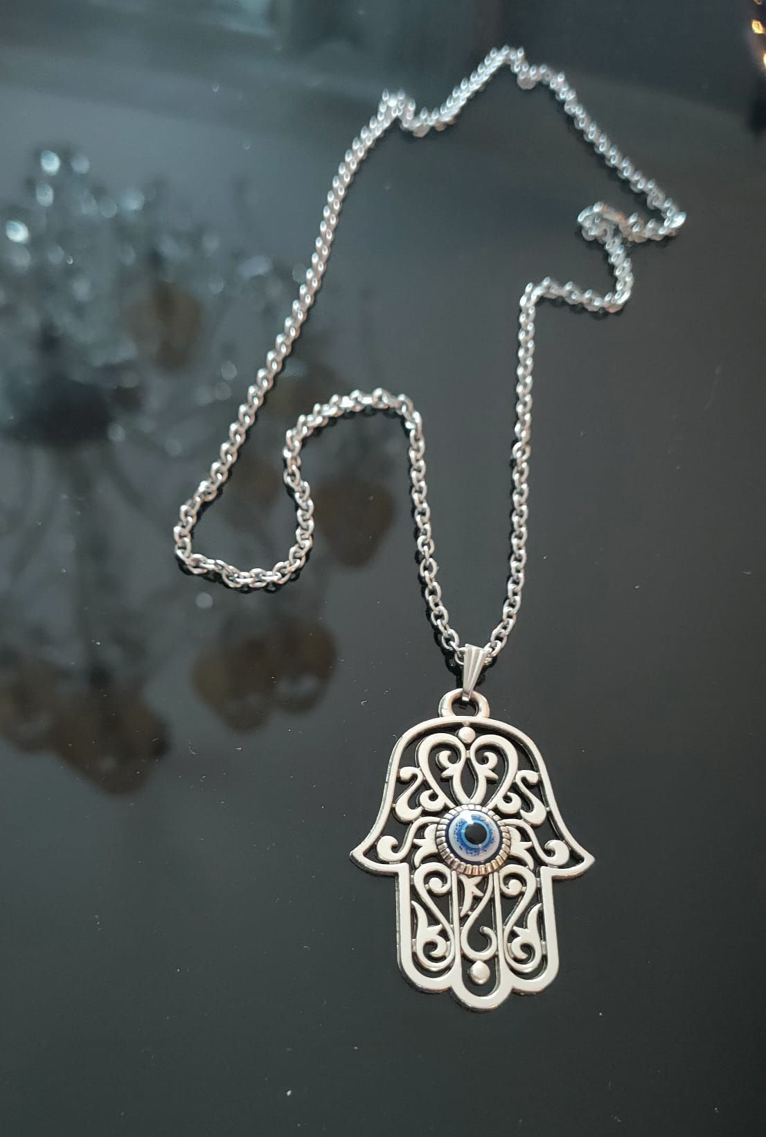 Collier pendentif "Main de Fatima" oeil protecteur L'S