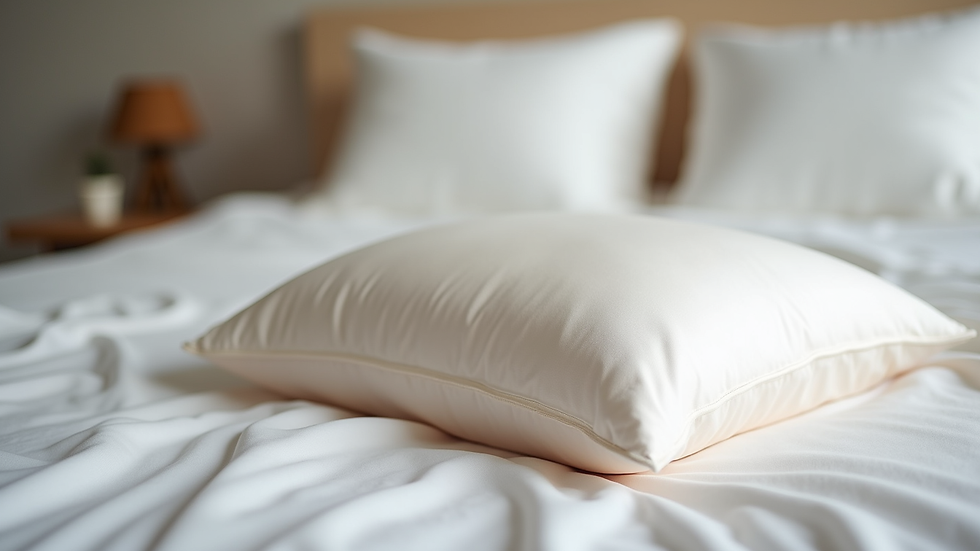 Eye-level view of a silk pillowcase on a bed, perfect for lash care