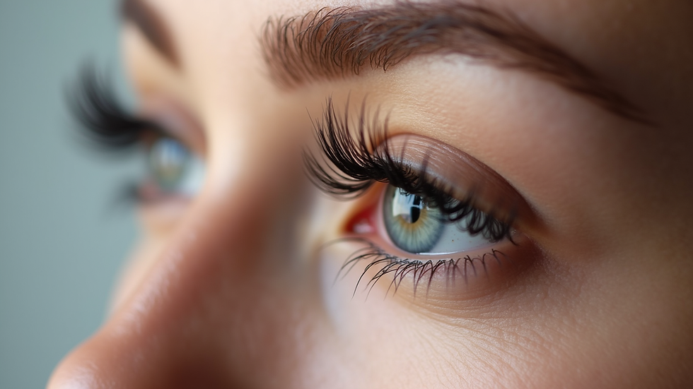 Close-up view of a set of perfectly applied eyelash extensions