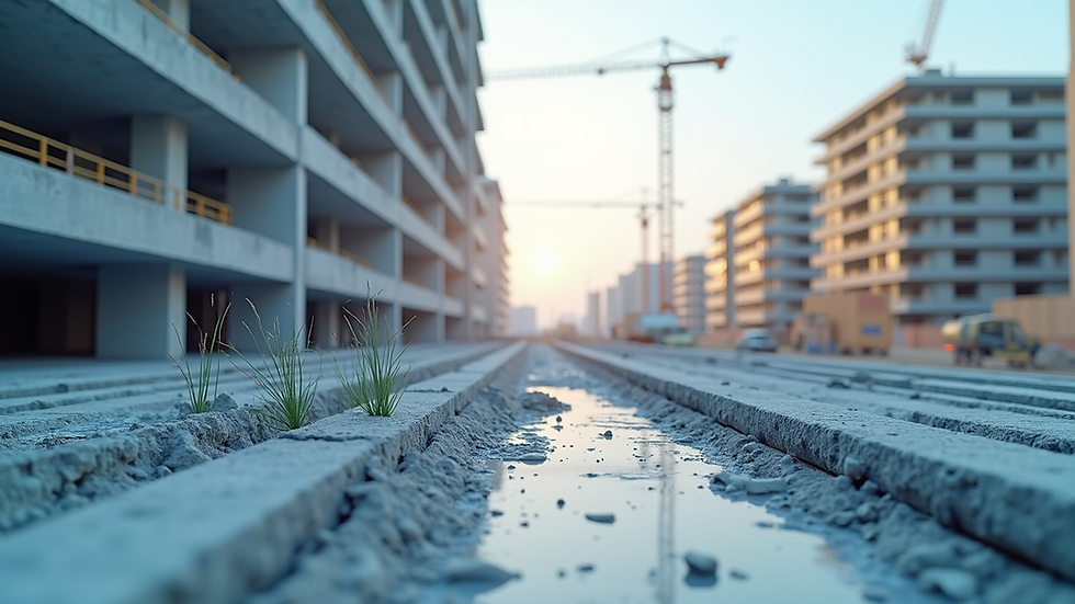 Eye-level view of a construction site with digital BIM models overlay