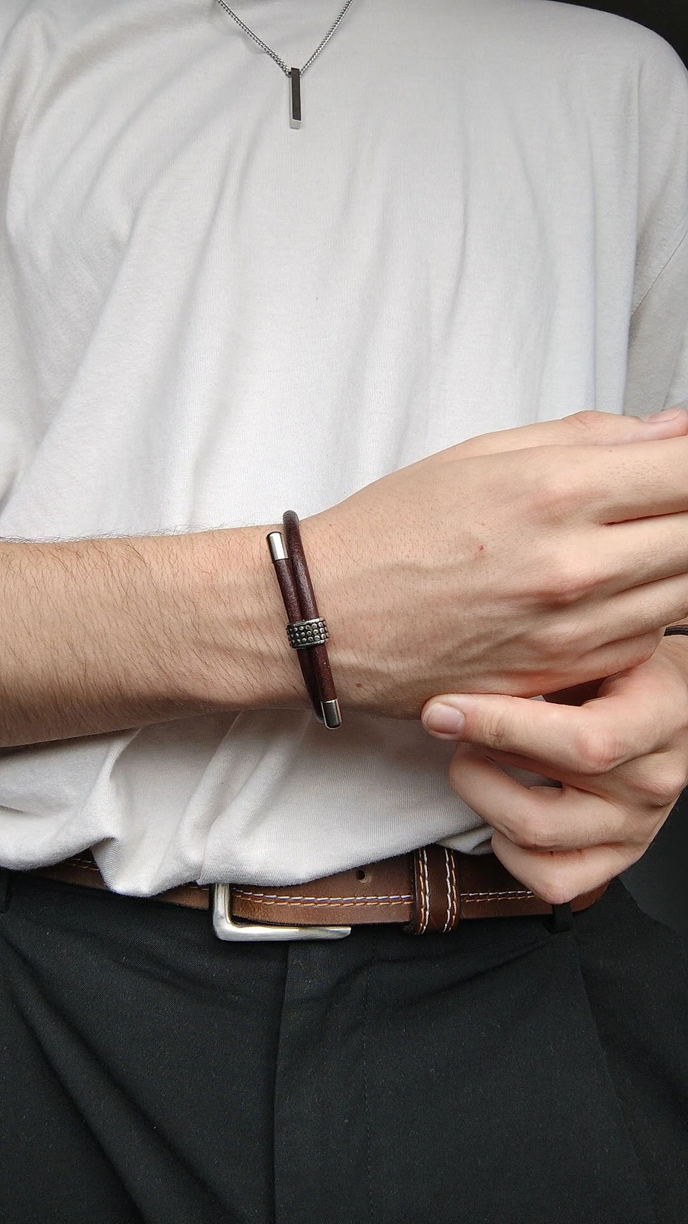 Thumbnail: Drawstring Genuine Leather Bracelet