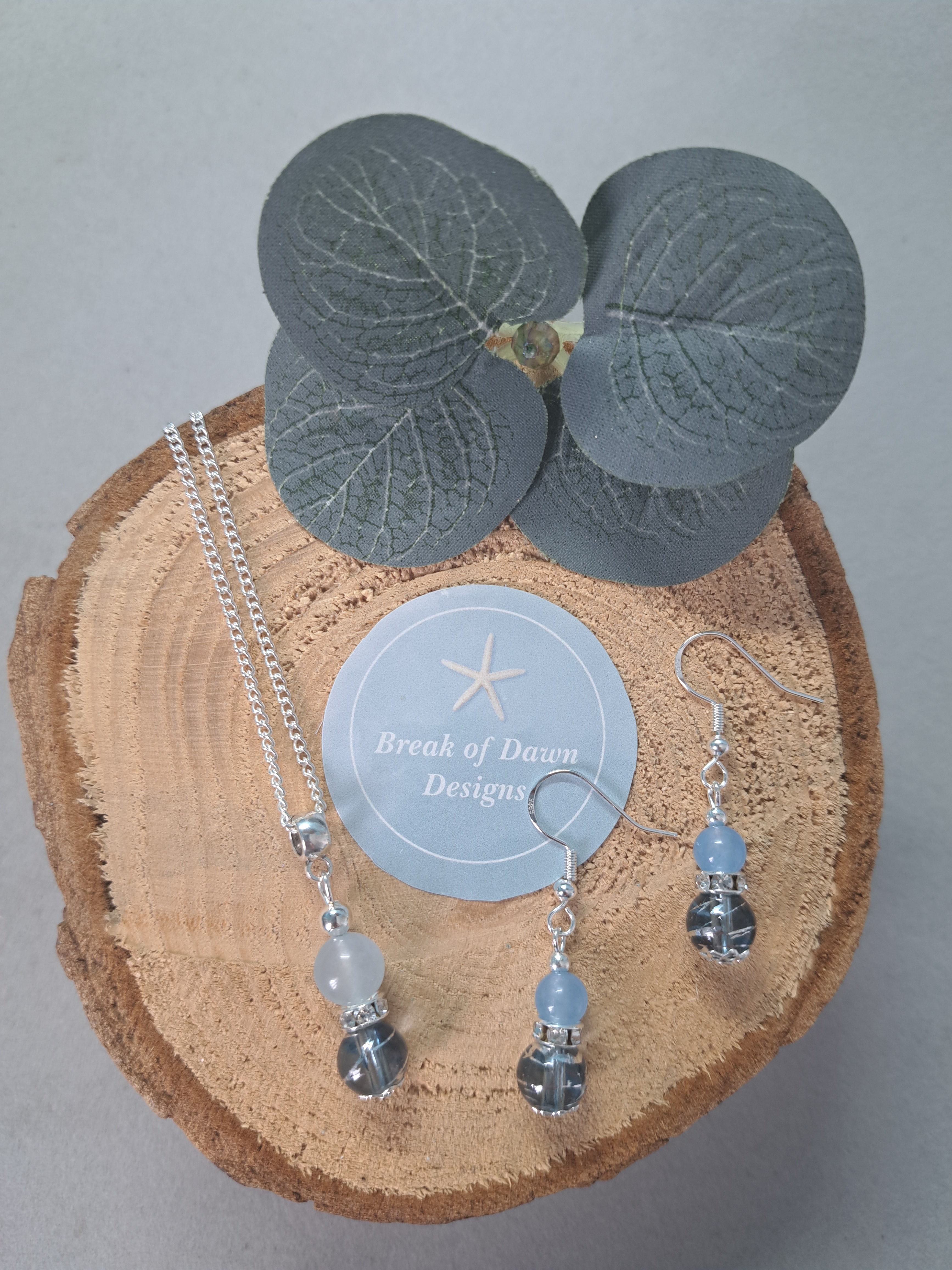 Metallic Blue Drawbench and Malaysian Jade Necklace and Earring Set