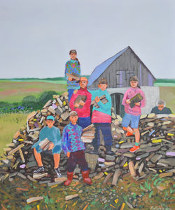 Memory of firewood arragening, acrylic on canvas, 60x50cm, 2023
